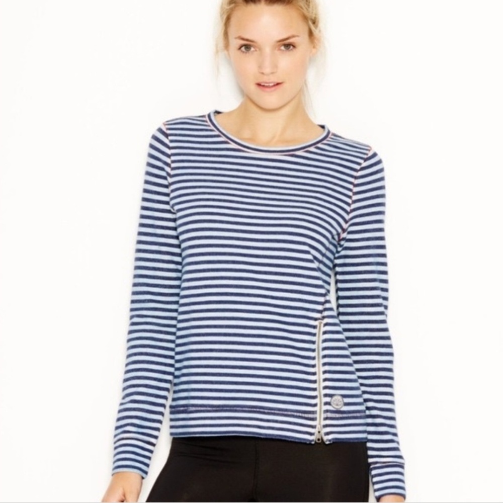 Lucky Lotus Lucky Brand Blue Striped Long Sleeve Pullover Cotton Top X-Small